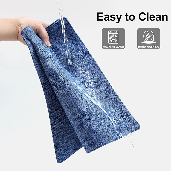 Homaxy Cloths Placemats for Dining Table Set of 4, Heat Resistant Washable Cotton Linen Blend Table Mats, Easy to Clean Place Mats for Indoor Outdoor Party Kitchen Decoration, 13" x 19", Blue