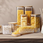 Square Glass Jars with Bamboo Lids 79 FL OZ [Set of 3], Glass Canisters with Airtight Lid, Glass Food Storage Containers for Spaghetti, Fettuccine, Linguine,Pasta, Best for Kitchen & Pantry