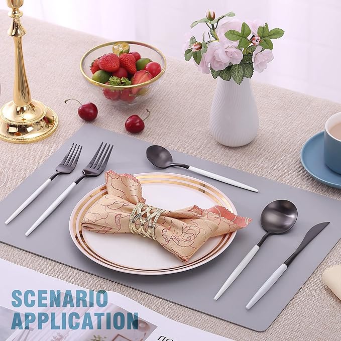 Lemeya Matte Black White Silverware Set for 4,Modern Stainless Steel Brushed Cutlery Set,20-Pieces Heavy Duty Flatware Set,Knives Spoons and Forks Set Utensils Set, Satin Finish, Dishwasher Safe