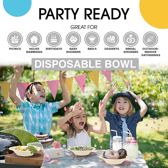 Party Solids 12 Oz Ivory Plastic Bowls Disposable Bowls for Hot Food Soup 50 Pcs - For Soup, Salad, Cereal, Desserts & Party Supplies