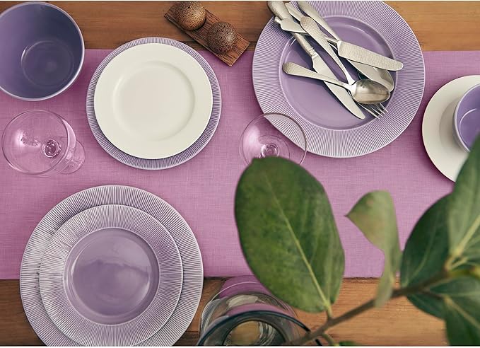 Solino Home Linen Violet Table Runner 60 Inches - 100% Pure Linen Farmhouse Short Table Runner 14 x 60 Inch Ideal for Dresser and Coffee Tables - Summer, Halloween - Fete