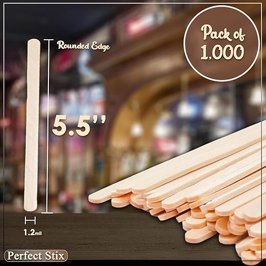 Perfect Stix 5.5 Inch Wooden Round Coffee Stirrers. 5.5 inch in Length and 1.2mil in Thickness. Pack of 1000 Count.