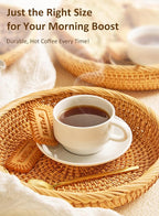 Yedio 4 oz Espresso Cups with Saucers and Metal Stand, Porcelain Stackable Coffee Cappuccino Cups Set of 4, White