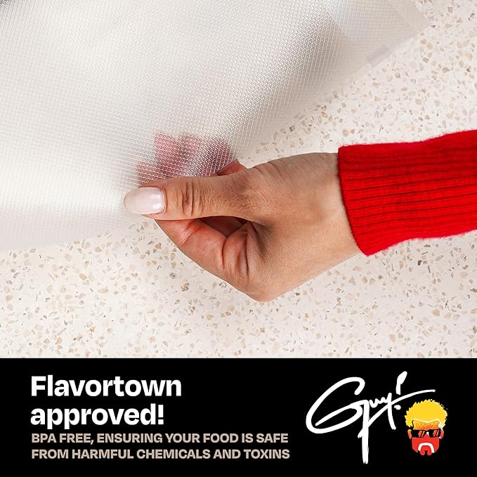 Guy Fieri's Flavortown 11” x 16’ Vacuum Seal Bag - 2-Pack BPA-Free Food Storage Bags, Freezer Safe, Locks in Flavor & Freshness, Reduces Waste, Ideal Kitchen Plastic Bags for Sealing & Preserving