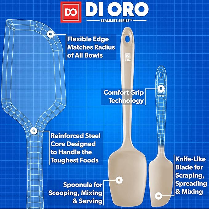DI ORO Silicone Spatula Set - Rubber Kitchen Spatulas for Baking, Cooking, & Mixing - 600°F Heat-Resistant & BPA Free Silicone Scraper Spatulas for Nonstick Cookware - Dishwasher Safe (3pc, Clay)