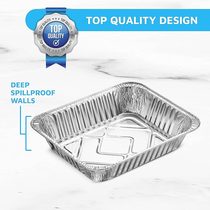MontoPack Aluminum Foil Pans Half Size Roasting Chafing Pan | Bulk 10 Pack of 9x13 Tins for Cooking, Baking & Catering | Heavy Duty Disposable Cookware Steam Table Trays for Buffet & Food Prepping