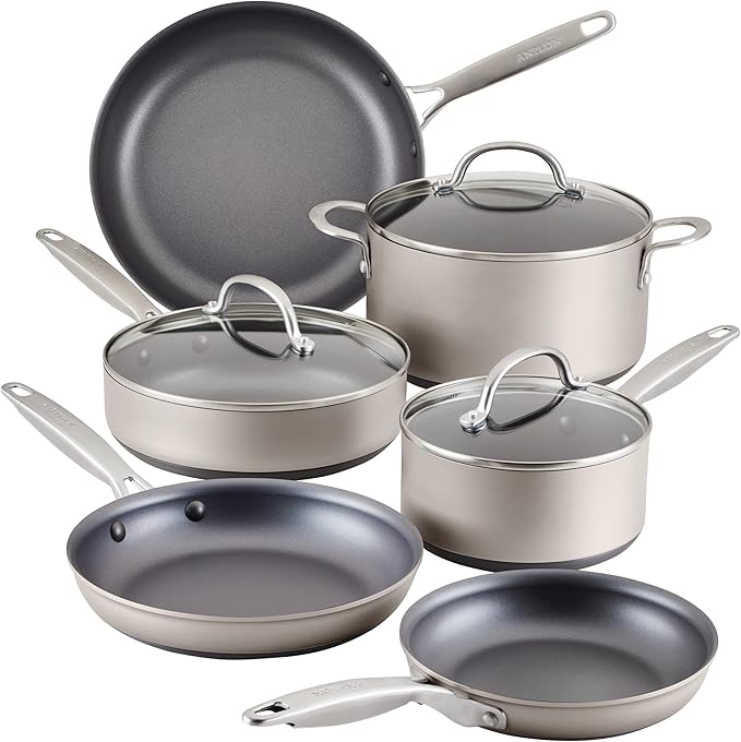 Anolon Achieve Hard Anodized Nonstick Cookware Pots and Pans Set, 9 Piece - Silver