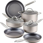 Anolon Achieve Hard Anodized Nonstick Cookware Pots and Pans Set, 9 Piece - Silver