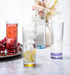 Red Co. Set of 6 Collins Slim Tall Highball 10 Fl Oz Water Beverage Glasses with Multicolor Bottoms