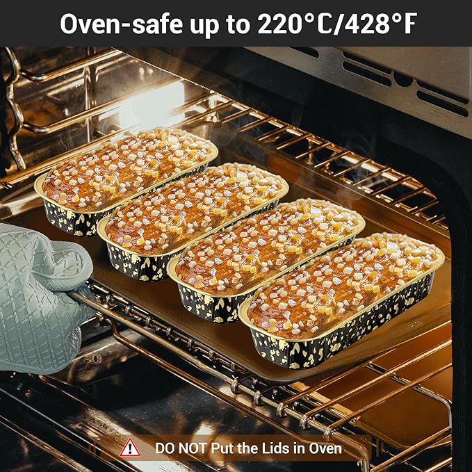 EUSOAR Mini Cake Pans with Lids, 50pcs 6.8oz Disposable Aluminum Foil Small Loaf Baking Pans with Lids, Souffle Muffin Liners Cupcake Containers Wrappers Cheesecake Creme Brulee Ramekins Pan