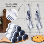 Urban Villa Kitchen Towels 100% Cotton Pack of 6, Highly Absorbent Quick Drying Super Soft Premium Dish Towels for Kitchen with Hanging Loop Hand & Tea Towels - 20x30 Inch, (Blue & White, Striped)