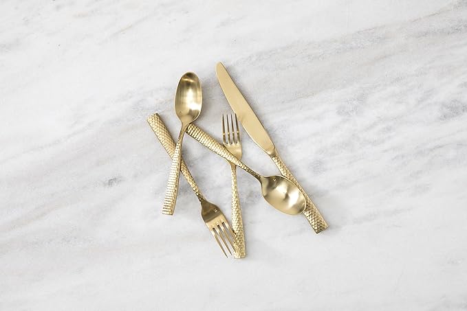 Fortessa Lucca Faceted 18/10 Stainless Steel Flatware, Tea/Coffee Spoon, 5.9", Set of 12, Brushed Gold