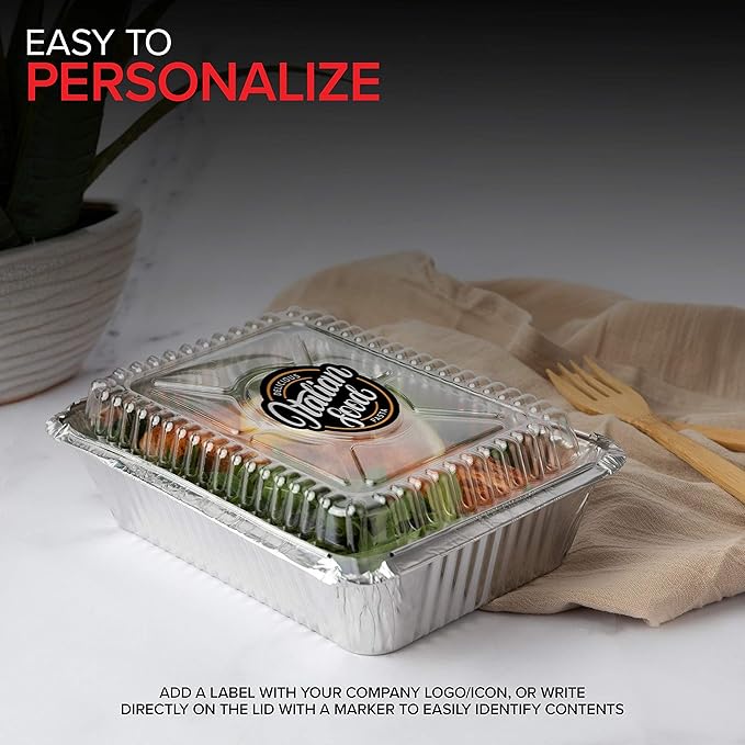 Stock Your Home 2 Lb Small Aluminum Pans with Lids (100 Pack) Foil Pan + Clear Plastic Lid, Disposable Cookware, Takeout Trays with Lids - To Go Disposable Food Containers for Restaurants & Catering