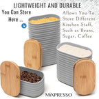 Mixpresso Gray Canisters Sets for the Kitchen – 3-Piece Airtight Plastic Sugar Container Set with Bamboo Lids in Three Different Sizes – Decorative Modern Storage Jars for Coffee, Tea & Countertops