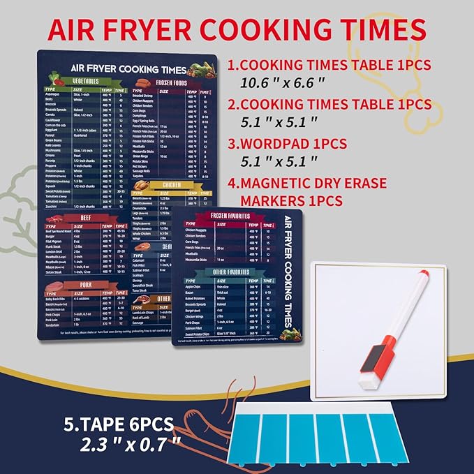 Easy Air Fryer Magnetic Cheat Sheet For Beginners and Expert Users, Air Fryer Cooking Time Magnet Sheet, Air Fryer Cooking Guide, Kitchen Gadgets,Air Fryer Accessories