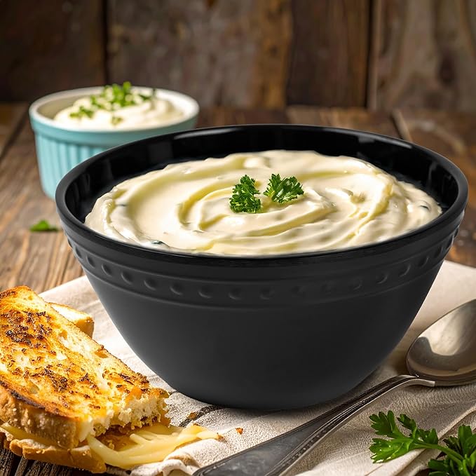 Melamine Beaded Cereal Bowls Set Black, 6 inch, 24oz All purpose/Soup/Salad Bowls Set of 6, Unbreakable Durable, Dishwasher Safe, BPA Free - Perfect for Soups, Salads, Cereal & Entertaining