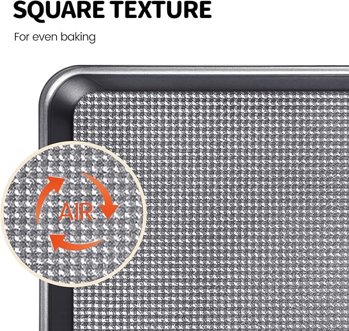 Vinino Baking Sheet Set of 3, Cookie Sheets For Baking with Square Texture Pattern, Thicker Carbon Steel Non-stick Baking Pan Half/Quarter/Jelly Roll Pans Tray for Oven-Grey