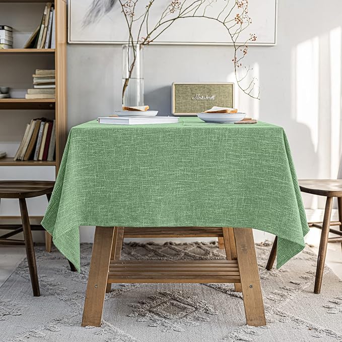Waterproof Cotton Linen Thick Tablecloths Rectangle Dining Table Cloth, Wipe Clean Indoor & Outdoor Table Cover for Kitchen Party and Banquets, Wrinkle Resistant（54"x70"） Grass Green