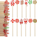 Jinei 120 Pcs Pastel Christmas Wooden Coffee Stirrers Candy Style Stir Sticks Disposable Drink Stirrers for Christmas Chocolate Milkshake Restaurant Home Office Supplies