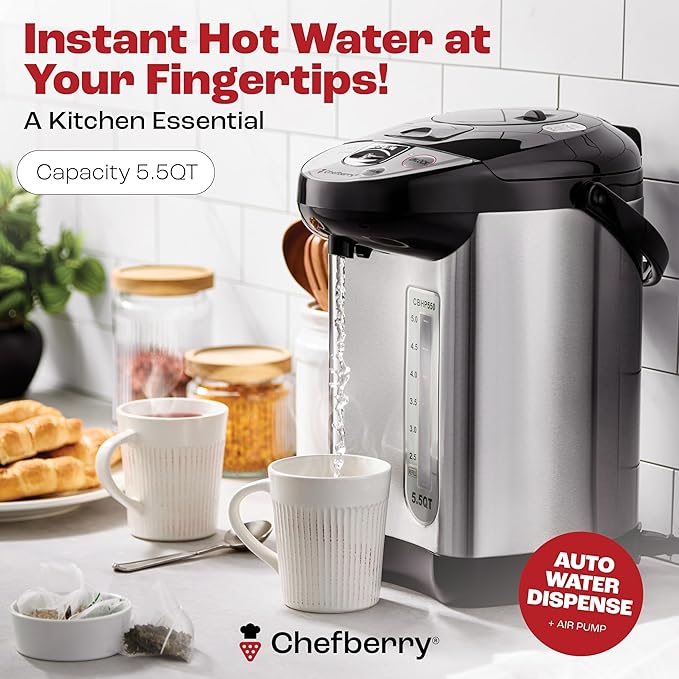 Premium 5.5 QT Hot Water Boiler and Warmer With auto dispense and Manual Pump, Quick Heatup and Keep-Boil Function for Instant On-Demand Hot Water Anytime, Boil-Dry Protection, ETL Approved