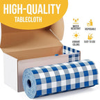 Exquisite Party Solids 54 Inch X 100 Feet Blue Gingham Plastic Table Cover Roll in A Cut - to - Size Box with Convenient Slide Cutter. Cuts Up to 12 Rectangle 8 Feet Plastic Disposable Tablecloths