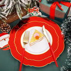 WDF 60pcs Red Plastic 4th of July Plates Gold Rim - 10.25inch Red Dinner Plates Disposable Plates Table Decor for 4th of July