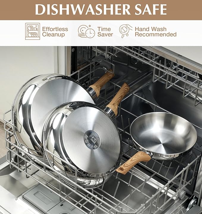 KOCH SYSTEME CS Stainless Steel Frying Pan Set of 3, 8"&10"&12" Stainless Steel Pans Set with Heat-resistant Bakelite Handle, Suitable for All Stove, Dishwasher Safe