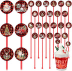 Meanplan 60pcs Christmas Swizzle Sticks Christmas Cocktail Stirrers Plastic Stir Sticks Xmas Santa Claus Snowman Decorations for Birthday Party Coffee Shop Supplies Favors Gifts(Buffalo Plaid)