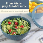 COOK WITH COLOR Mixing Bowls with Lids - 12 Piece Plastic Nesting Bowls Set includes 6 Prep Bowls and 6 Lids, Diamond Design - Microwave Safe (Mint)