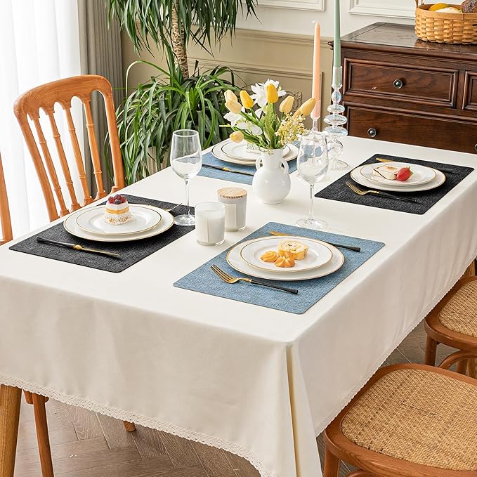 Romanstile Reversible Vinyl Placemats Set of 8, Faux Leather 100% Waterproof Oil-Proof Wipeable Place Mats, Heat Resistant Dual Sided Table Mats for Kitchen/Dining/Party (Grey Sky Blue, 12 x 17 Inch)