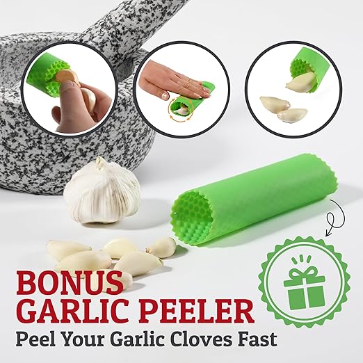 PriorityChef Heavy Duty Natural Granite Mortar and Pestle Set, 4 Cup Carved from Natural Granite, Make Fresh Guacamole, Stone Grinder Bowl, Herb Crusher, Spice Grinder, White
