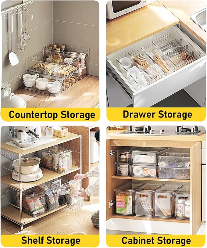 3 Pack Refrigerator Organizer Bins with Pull-out Drawer Stackable Clear Fridge Drawer Organizer Fruit Vegetable Storage Containers for Kitchen Pantry Organization (1 Large+2 Small)
