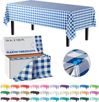 Exquisite Party Solids 54 Inch X 100 Feet Blue Gingham Plastic Table Cover Roll in A Cut - to - Size Box with Convenient Slide Cutter. Cuts Up to 12 Rectangle 8 Feet Plastic Disposable Tablecloths