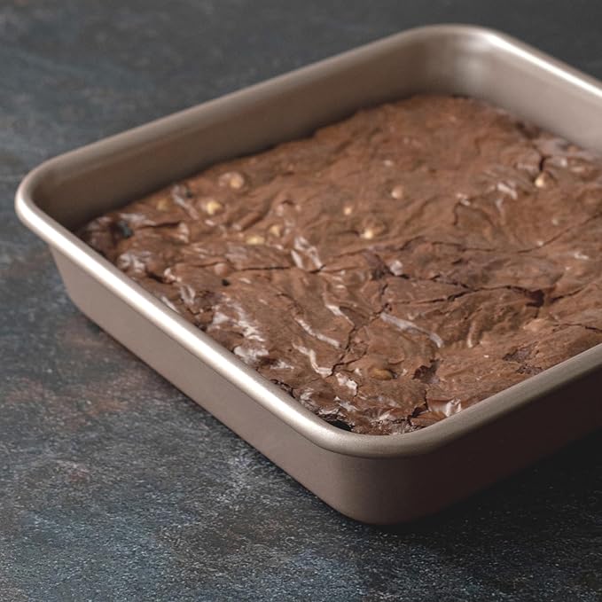Nonstick 9x9 Baking Pan | PFOA & BPA Free Non Toxic 9 x 9 Inch Cake & Brownie Pan | Best Nontoxic Square 9x9 inches Pans for Baking | Non Stick Carbon Steel Gold Baking Ware