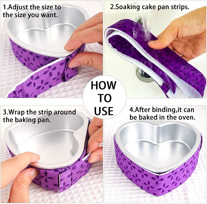 4-Piece Bake Even Strips, Super Absorbent Thick Cake Pan Dampen Strips, Keeps Cakes More Level and Prevents Crowning With Cleaner Edges