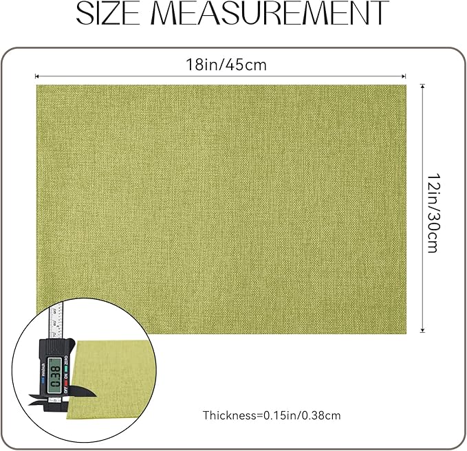 Romanstile Cloth Placemats Set of 4-12 x 18 Inch, Heat Resistant Double Layered Thickened Burlap Place Mats, Washable Faux Linen Farmhouse Table Mats for Kitchen/Dining/Party/Outdoor, Green