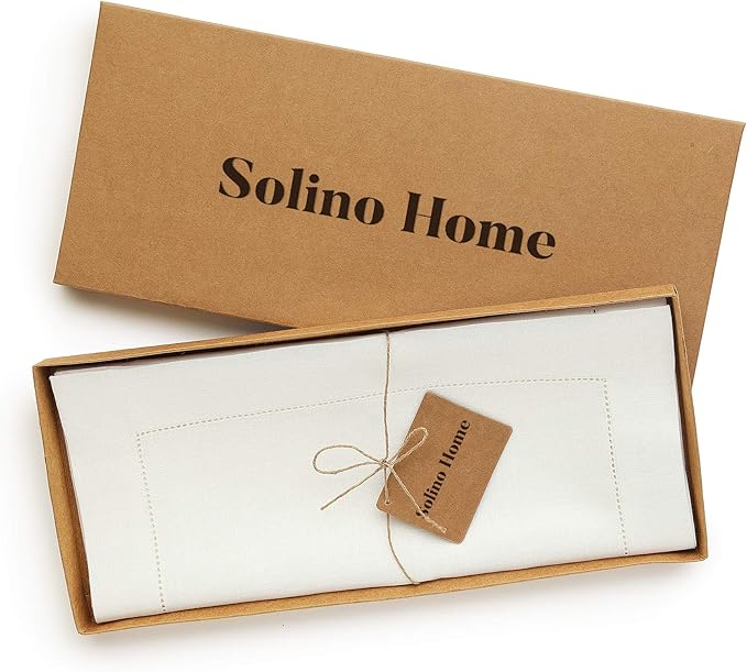 Solino Home Linen Ivory Table Runner 90 Inches Long - 100% Pure Linen Hemstitch 14 x 90 Inch Table Runner for Dining, Summer, Fall, Autumn - Classic Hemstitch