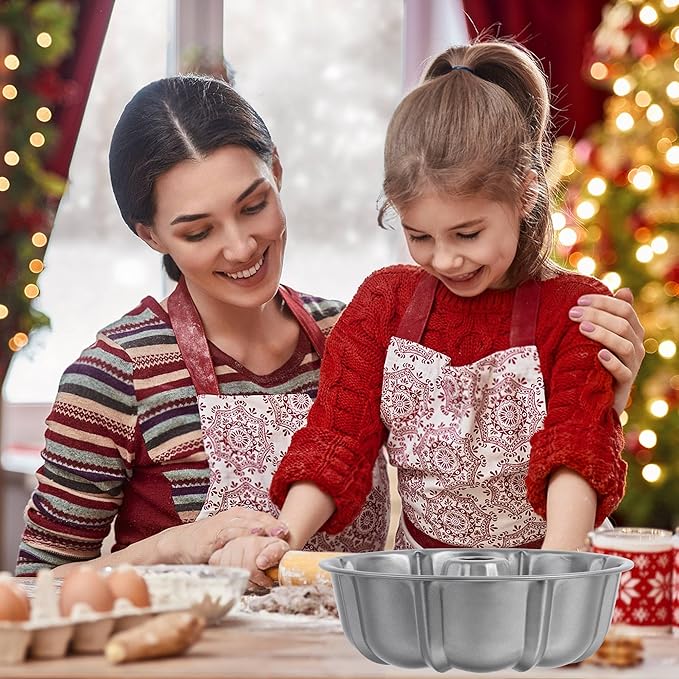 Onader Fluted Cake Pan, 10 Inch Nonstick Round Tube Baking Pan for Pound Cake, 10 Cups Large Heavy Duty Carbon Steel Baking Mold Bakeware, Gray