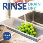 BLUE GINKGO Sink Colander Baskets - (Pack of 2) Wash Vegetables and Fruits, Drain Cooked Pasta and Dry Dishes - Extendable - New Home Kitchen Essentials (2 Grey)