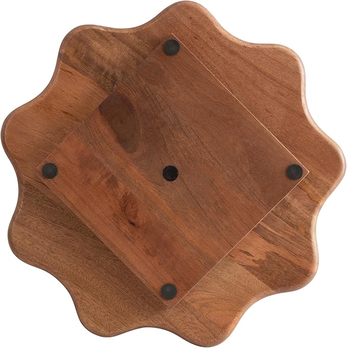 Kate and Laurel Alezar Mango Wood Wavy Round Lazy Susan Tray, 18 Inch Diameter, Walnut Brown, Scalloped Wooden Countertop Organizer with Turning Lazy Susan for Kitchen Storage or Ottoman Tray