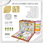 Picnic Basket Set for 4 with Waterproof Blanket Mat Insulation Bag Wicker Rainbow Stripe Cute Hawaiian Tropical Gift for Wedding Birthday Summer Camp Outdoor Camping Beach Travel Christmas