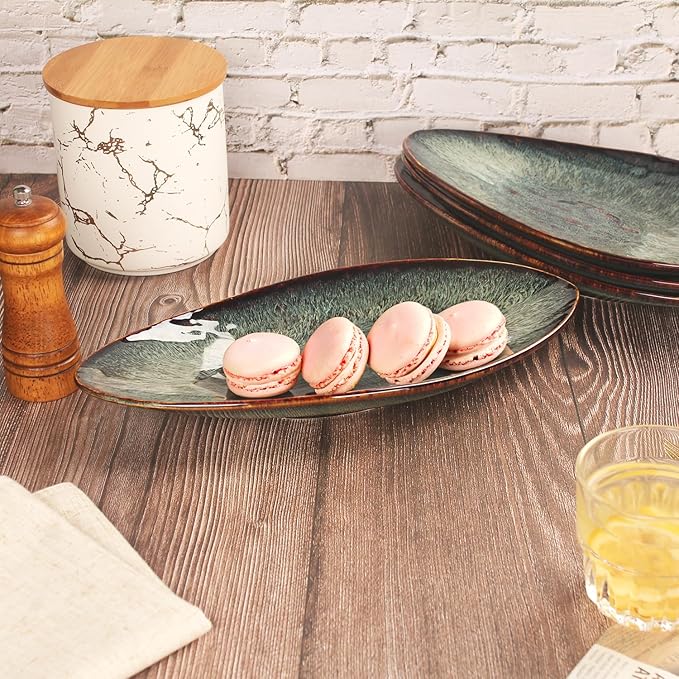 Ceramic Dinner Plates Set of 4, for Bread, Pasta, Salad, sushi - Microwave, Oven and Dishwasher Safe, Scratch Resistant durable Black reactive glaze