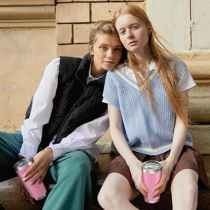 20 oz Tumbler with Lid Stainless Steel Insulated Tumblers Bulk Double Wall Vacuum Cups Powder Coated Travel Mug Keep Drinks Cold and Hot, Pink, 4 Pack