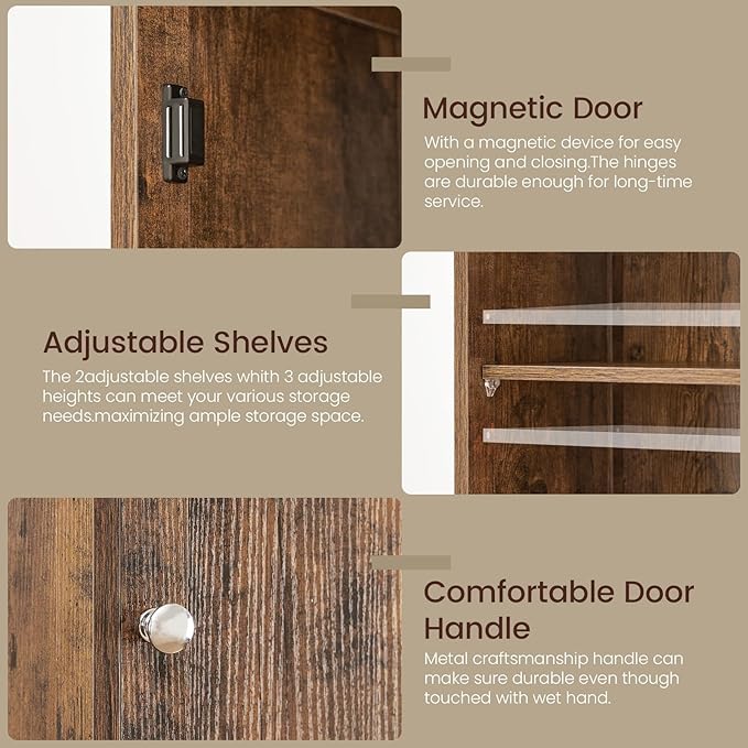 Iwell 67" Tall Storage Cabinet, Bathroom Cabinet with Drawer & Adjustable Shelves, Narrow Storage Cabinet, Floor Cabinet for Living Room, Home Office, Rustic Brown