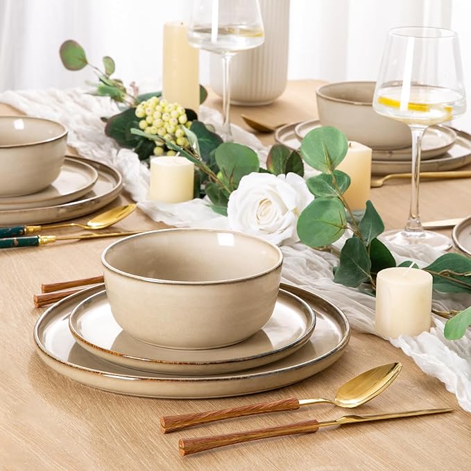 AmorArc Dinner Plates Set of 6, 10.5 Inch Reactive Glaze Ceramic Plates Set, Microwave, Dishwasher Safe, Scratch Resistant, Modern Large Dinnerware Dishes Set Kitchen Stoneware Plates