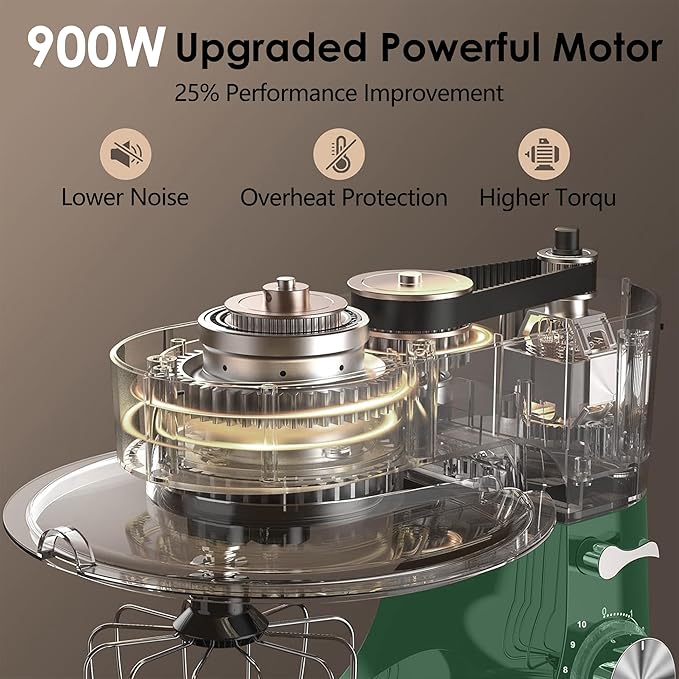 Kitchen in the Box Stand Mixer, 900W 8.5 QT Kitchen Electric Mixer, 10-Speed Large Capacity Tilt-head Food Mixer with Dough Hook, Wire Whip, Flat Beater & Splash Guard (Green)
