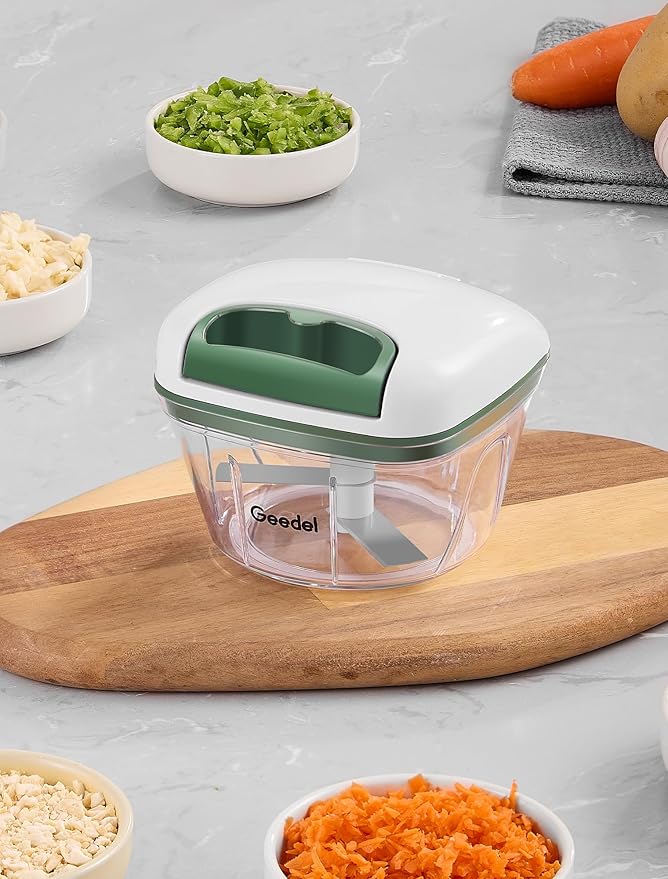 Manual Food Processor Vegetable Cutter, Geedel Pull Chopper with String, Food Chopper Vegetable Cutter for Veggies, Fruits, Salad, Onion, Ginger, Nuts, Herbs, etc, 2 Cup(500ml), Green