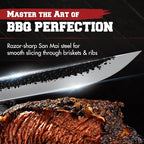 Kitchen perfection 12" Handmade Brisket Knife, Meat Cutting Carving & Slicing BBQ Knife For Men – Insanely Sharp San Mai Steel, W/Canvas Sheath Premium Ergonomic Handle, Best Grilling Gifts for Men