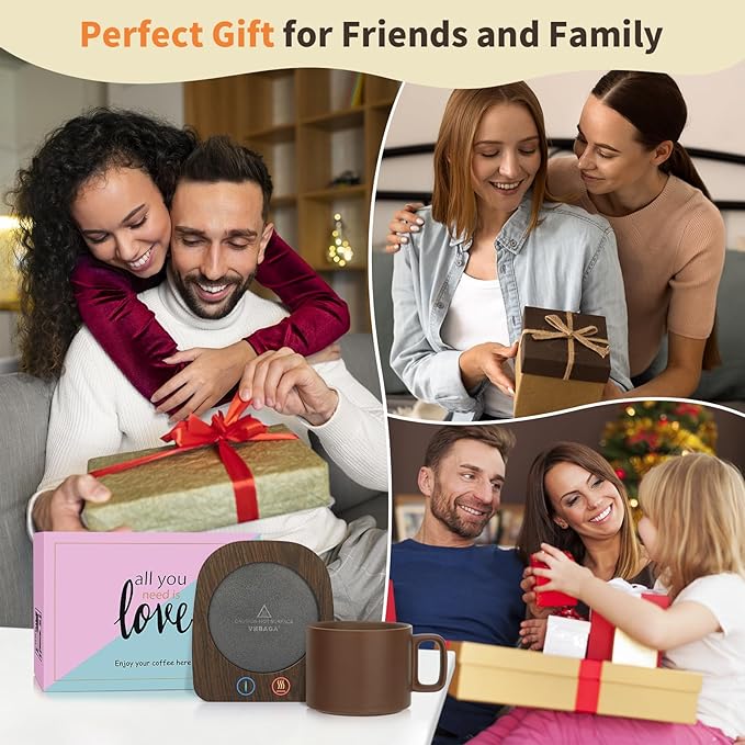 VOBAGA Coffee Mug Warmer & Mug Set, Coffee Cup Warmer with Auto Shut Off & 3 Temperature Settings for Desk Home Office, Coffee Warmer for Cocoa Milk Candles, Christmas Birthday Gifts for Women and Men