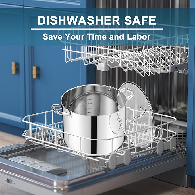 E-far 24-Quart Large Stock Pot, Stainless Steel Stockpot with Lid for Boiling Cooking Soup Stew Canning, Heavy Duty Tri-Ply Bottom Works w/Induction, Commercial Grade & Dishwasher Safe